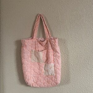 Chic Pink Checkered Tote Bag